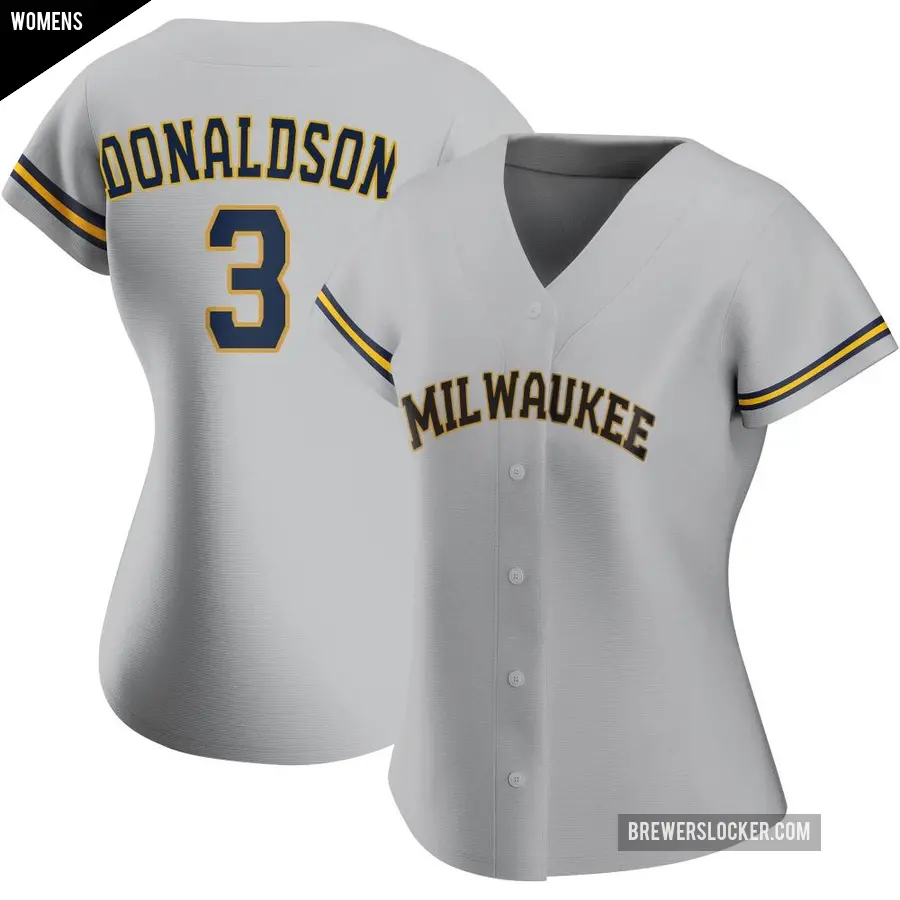 Women's Milwaukee Brewers ＃3 Josh Donaldson Replica Gray Road Jersey