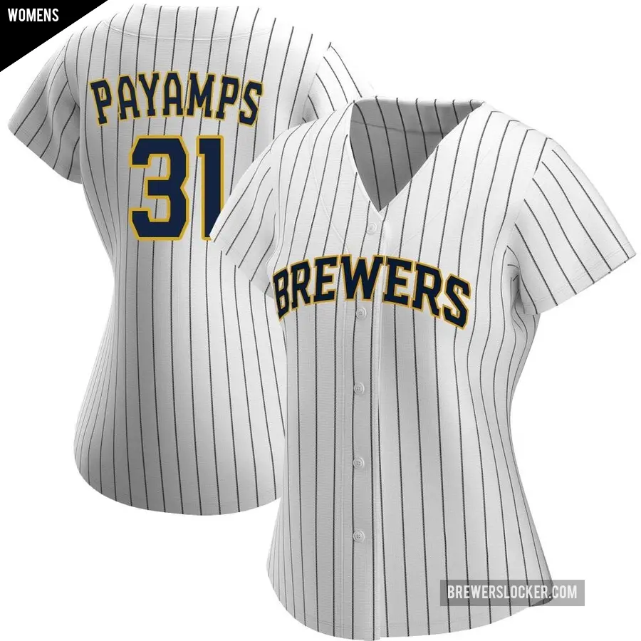 Women's Milwaukee Brewers ＃31 Joel Payamps Authentic White/Navy Alternate Jersey