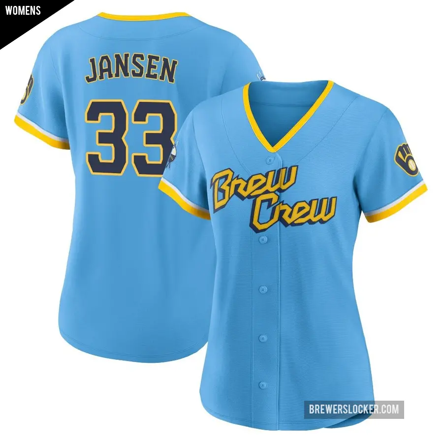 Women's Milwaukee Brewers ＃33 Danny Jansen Authentic Blue Powder 2022 City Connect Jersey
