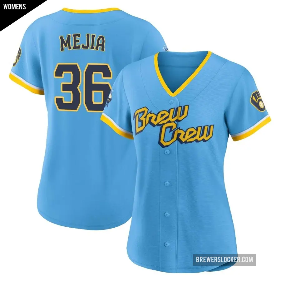 Women's Milwaukee Brewers ＃36 J.C. Mejia Replica Blue Powder 2022 City Connect Jersey
