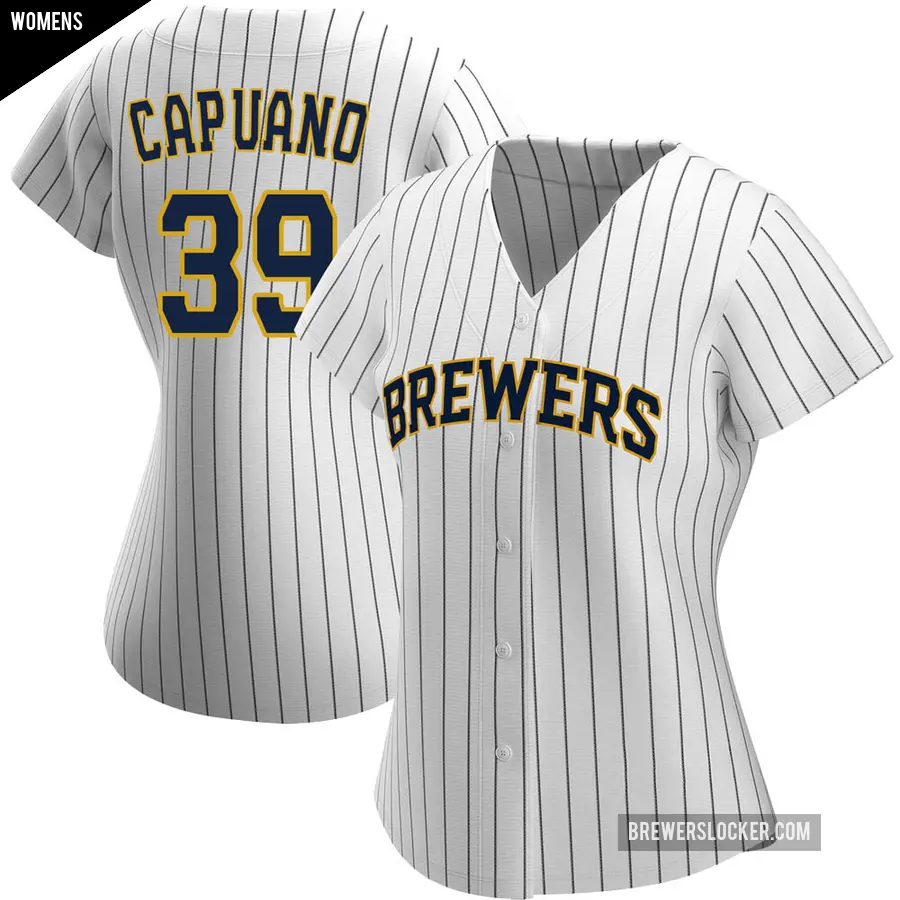 Women's Milwaukee Brewers ＃39 Chris Capuano Replica White/Navy Alternate Jersey