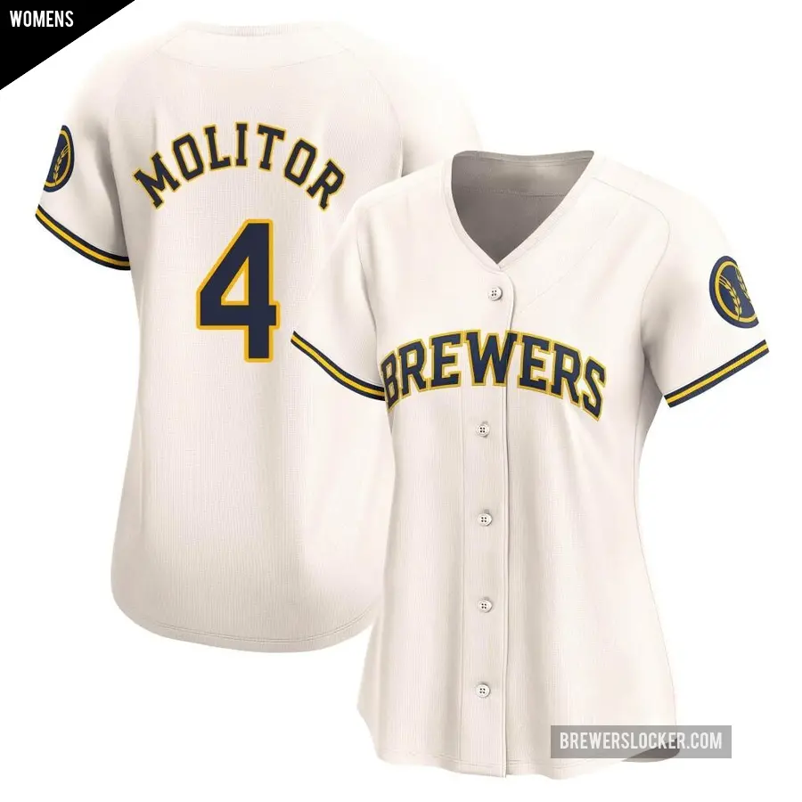 Women's Milwaukee Brewers ＃4 Paul Molitor Limited Cream Home Jersey
