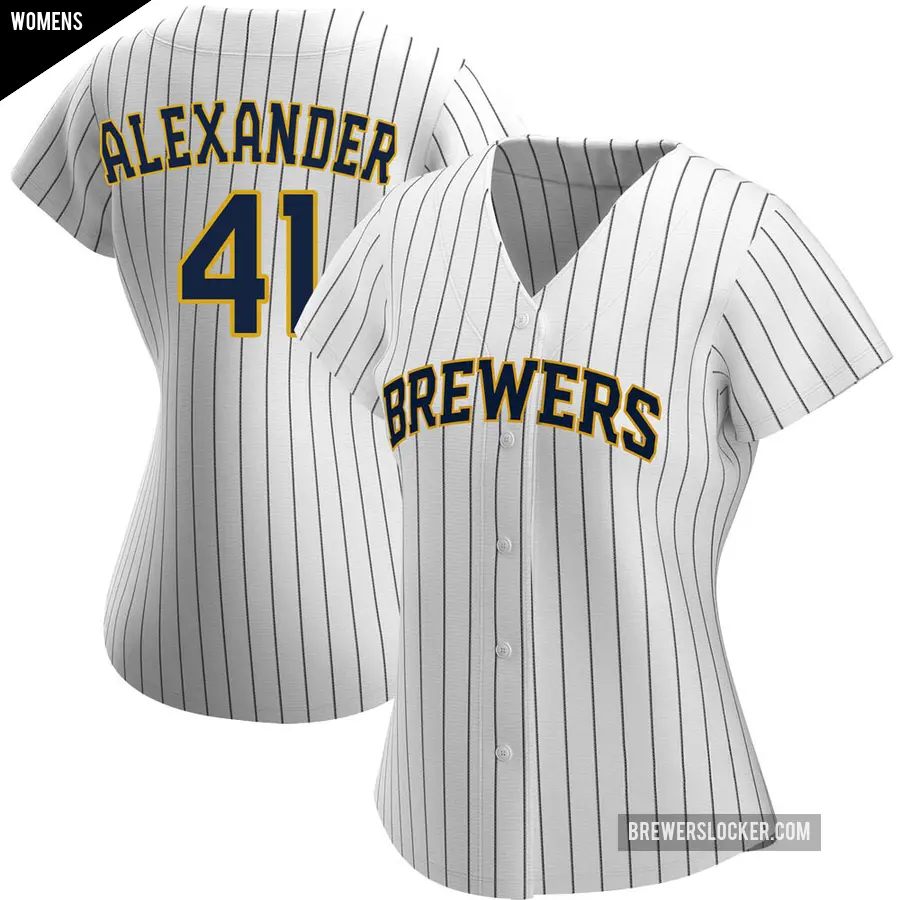 Women's Milwaukee Brewers ＃41 Jason Alexander Authentic White/Navy Alternate Jersey