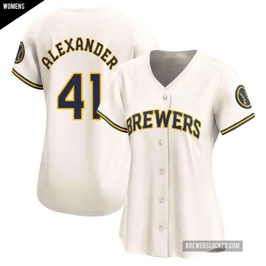 Women's Milwaukee Brewers ＃41 Jason Alexander Limited Cream Home Jersey