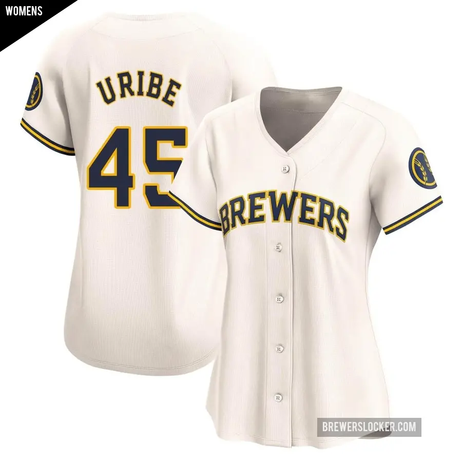Women's Milwaukee Brewers ＃45 Abner Uribe Limited Cream Home Jersey