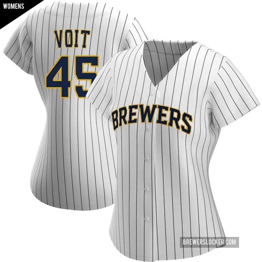 Women's Milwaukee Brewers ＃45 Luke Voit Authentic White/Navy Alternate Jersey