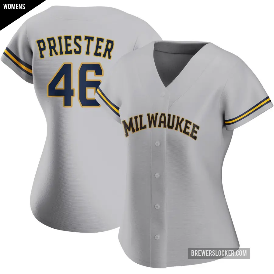 Women's Milwaukee Brewers ＃46 Quinn Priester Replica Gray Road Jersey