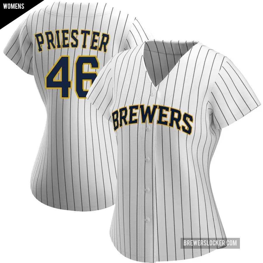 Women's Milwaukee Brewers ＃46 Quinn Priester Replica White/Navy Alternate Jersey