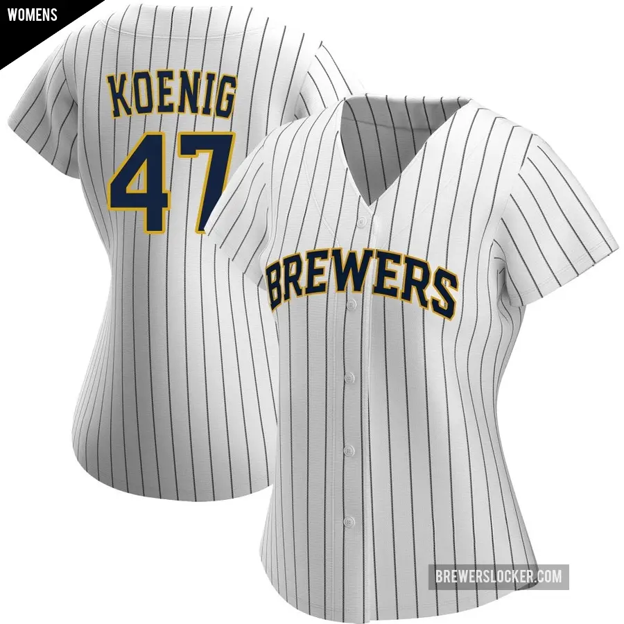 Women's Milwaukee Brewers ＃47 Jared Koenig Replica White/Navy Alternate Jersey