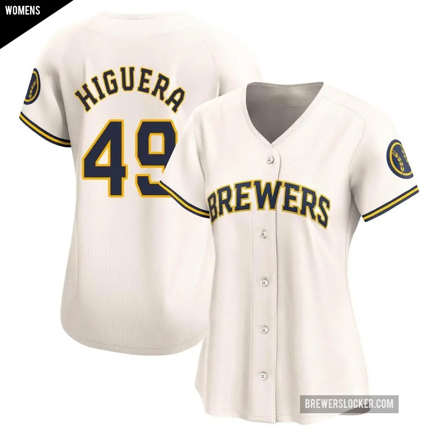 Women's Milwaukee Brewers ＃49 Teddy Higuera Limited Cream Home Jersey