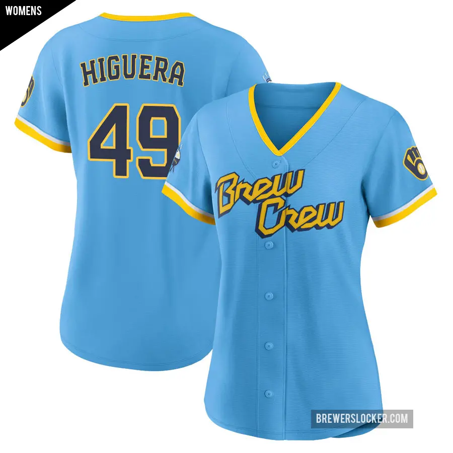 Women's Milwaukee Brewers ＃49 Teddy Higuera Replica Blue Powder 2022 City Connect Jersey