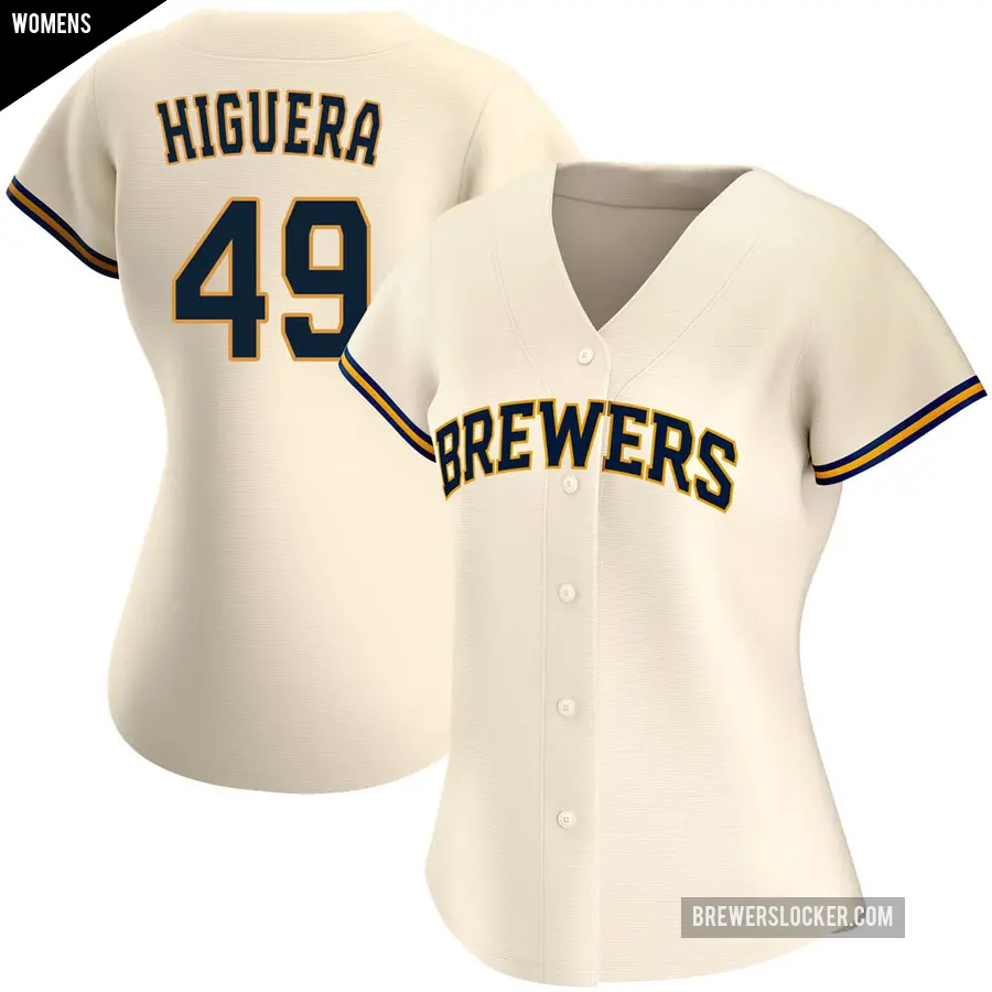 Women's Milwaukee Brewers ＃49 Teddy Higuera Replica Cream Home Jersey