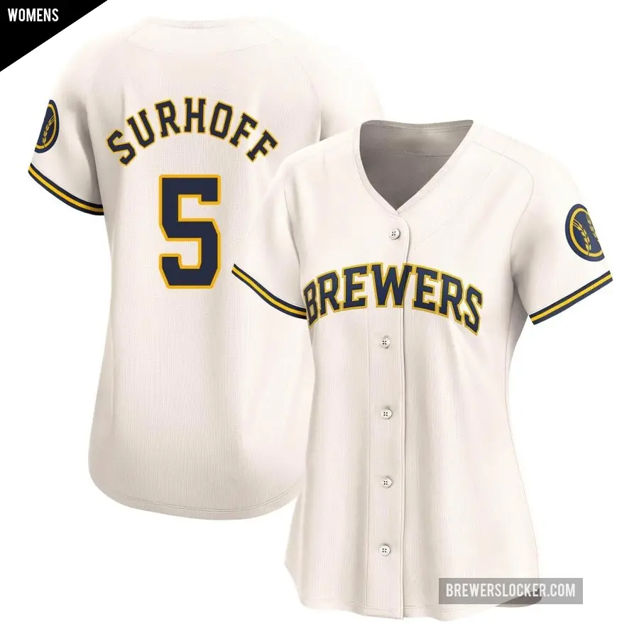 Women's Milwaukee Brewers ＃5 Bj Surhoff Limited Cream Home Jersey