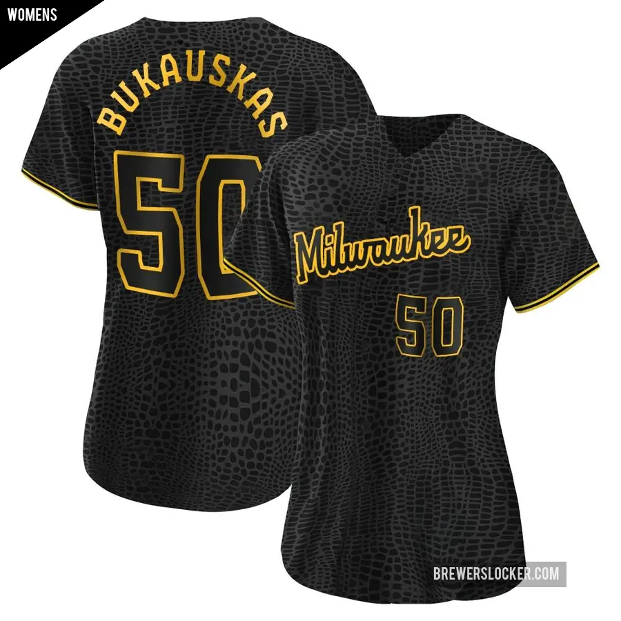 Women's Milwaukee Brewers ＃50 J.B. Bukauskas Authentic Black Snake Skin City Jersey