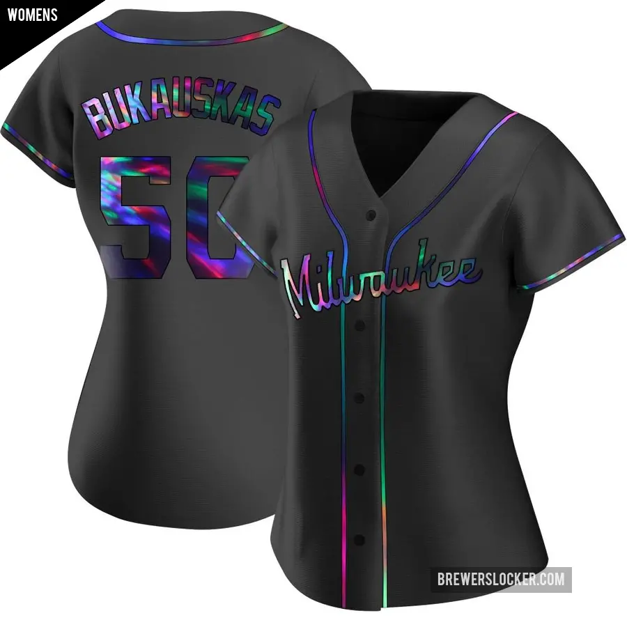 Women's Milwaukee Brewers ＃50 J.B. Bukauskas Replica Black Holographic Alternate Jersey