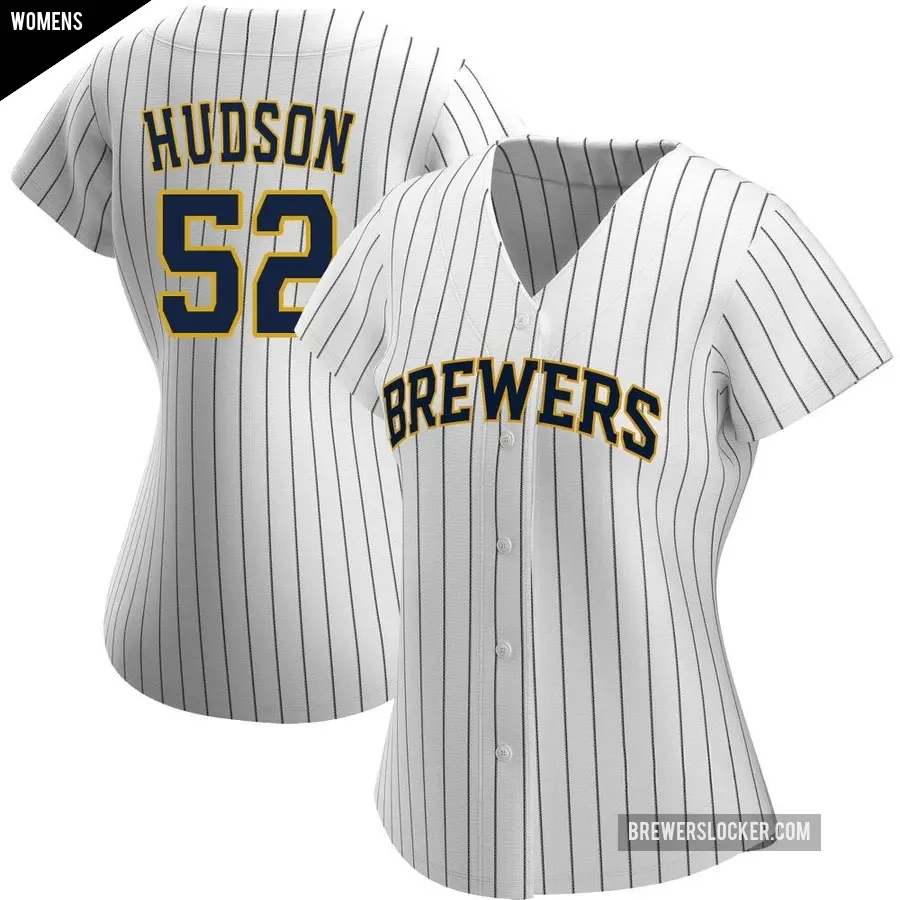 Women's Milwaukee Brewers ＃52 Bryan Hudson Replica White/Navy Alternate Jersey