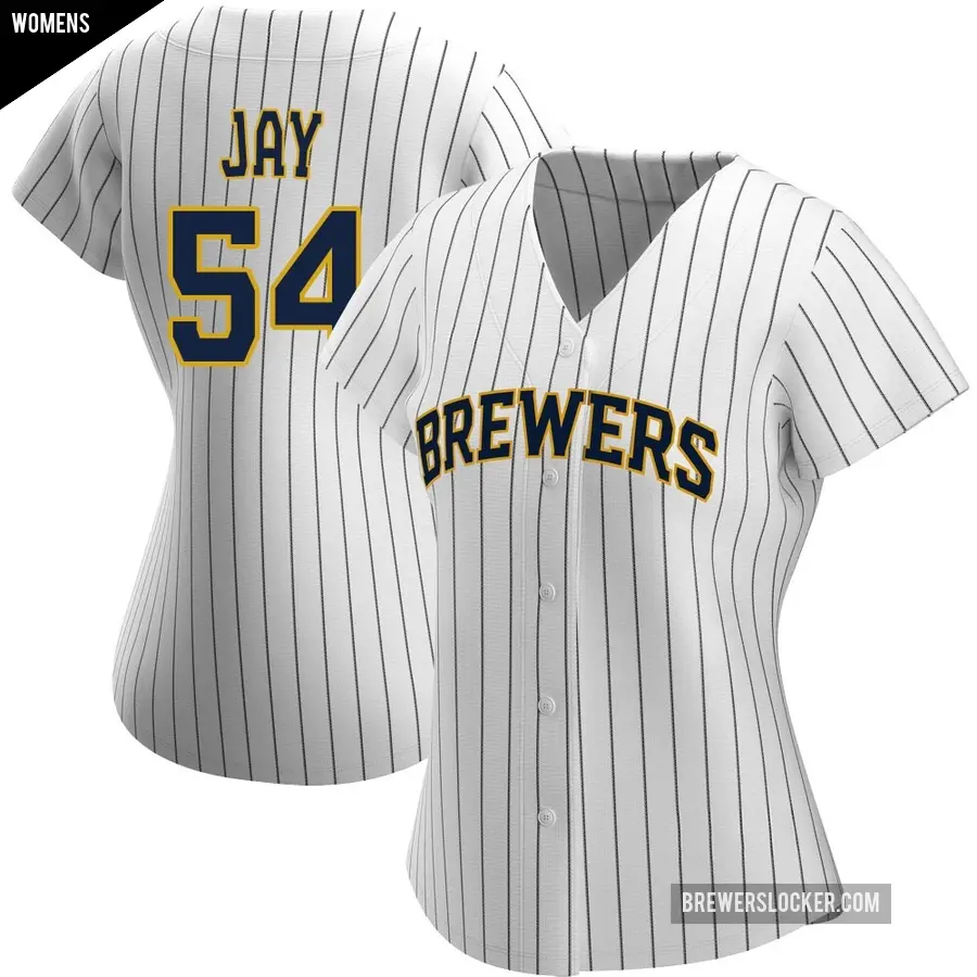 Women's Milwaukee Brewers ＃54 Tyler Jay Replica White/Navy Alternate Jersey