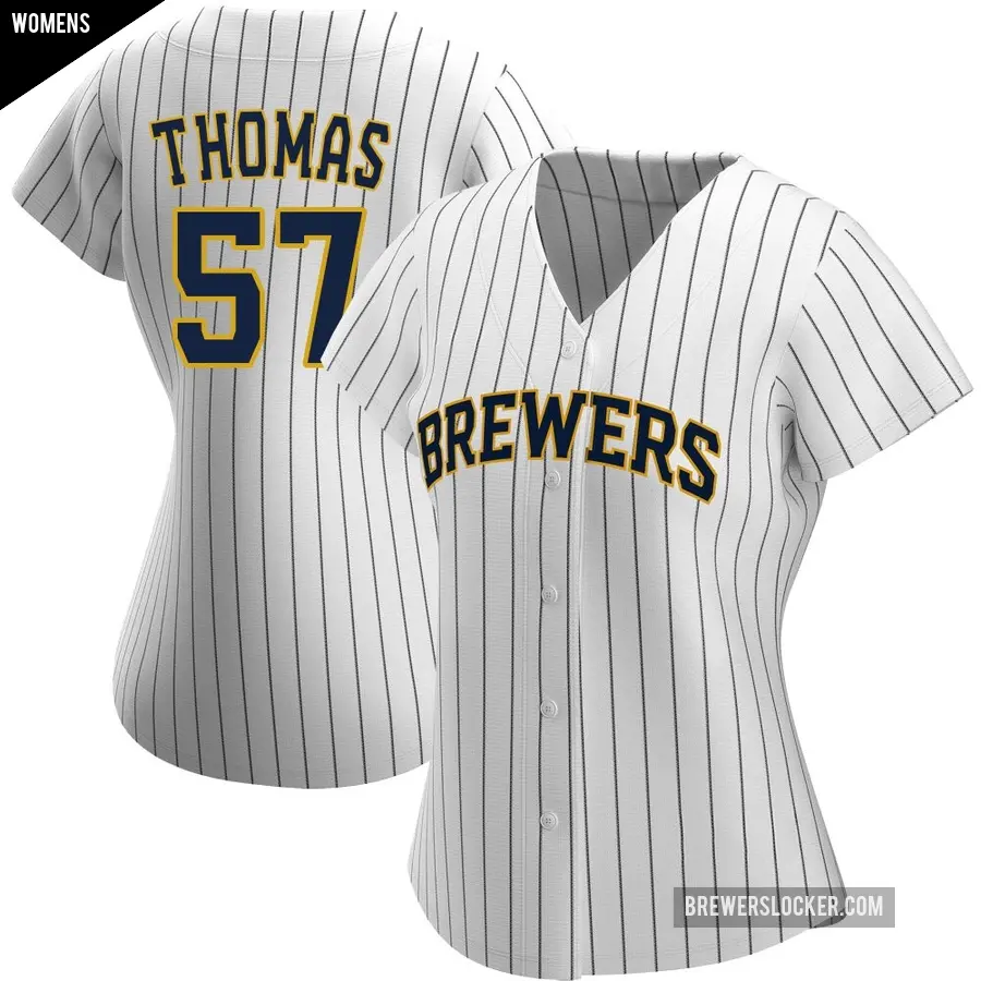 Women's Milwaukee Brewers ＃57 Connor Thomas Authentic White/Navy Alternate Jersey