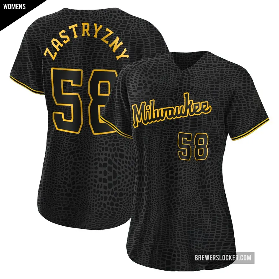 Women's Milwaukee Brewers ＃58 Rob Zastryzny Authentic Black Snake Skin City Jersey