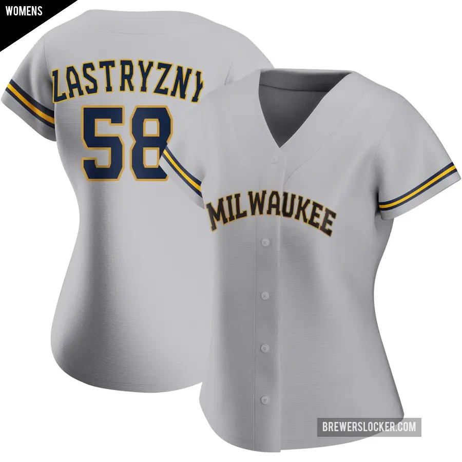 Women's Milwaukee Brewers ＃58 Rob Zastryzny Authentic Gray Road Jersey