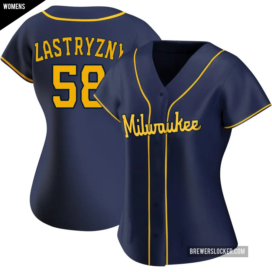 Women's Milwaukee Brewers ＃58 Rob Zastryzny Authentic Navy Alternate Jersey