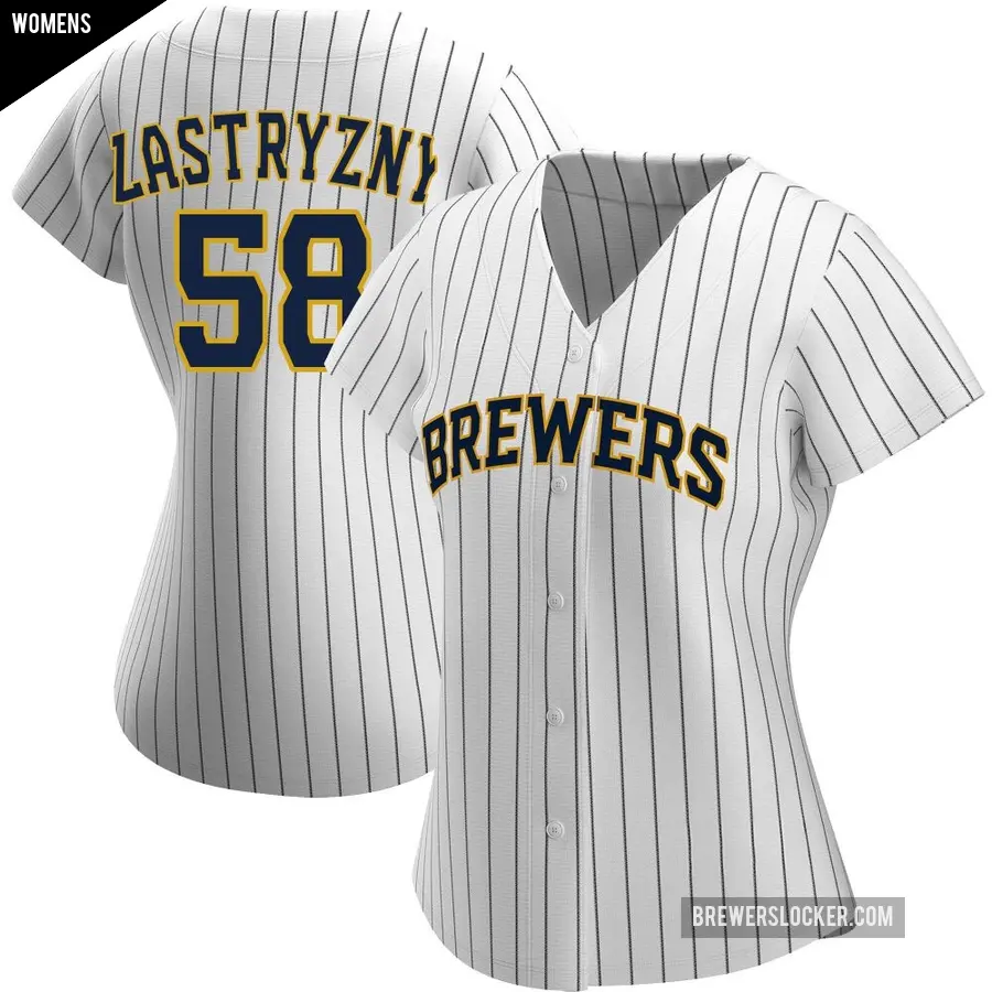 Women's Milwaukee Brewers ＃58 Rob Zastryzny Authentic White/Navy Alternate Jersey