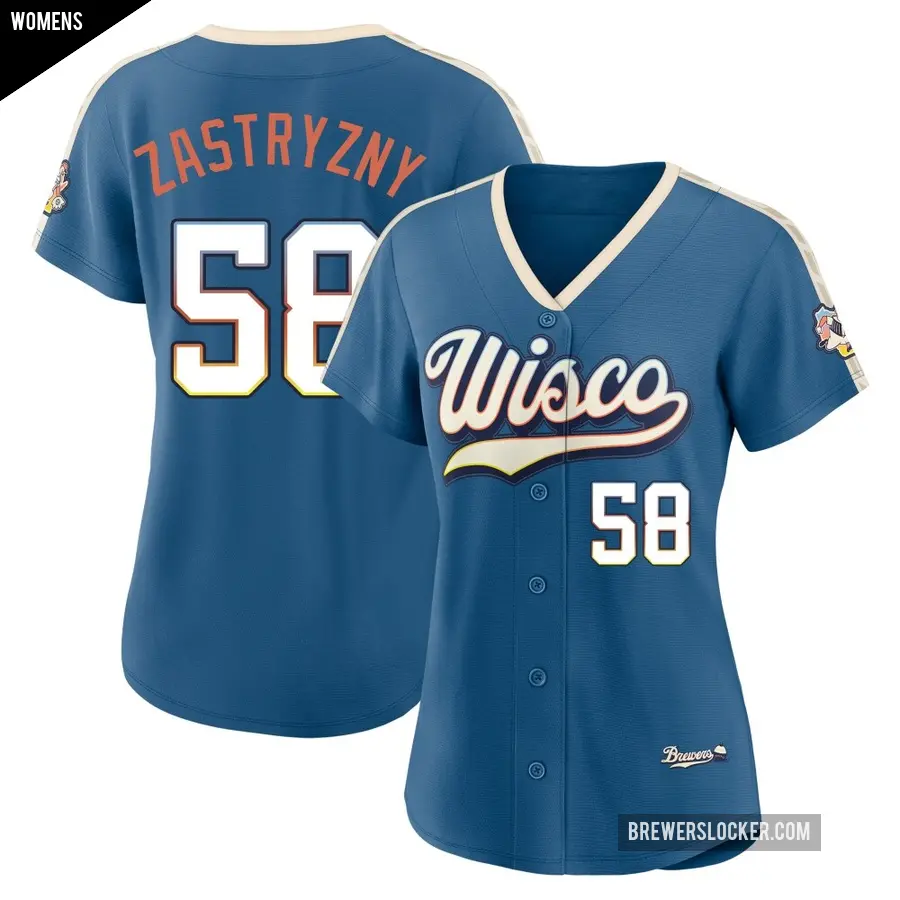 Women's Milwaukee Brewers ＃58 Rob Zastryzny Limited Blue Mineral 2026 City Connect Stadium Jersey
