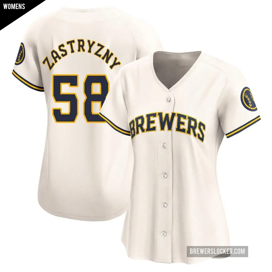 Women's Milwaukee Brewers ＃58 Rob Zastryzny Limited Cream Home Jersey