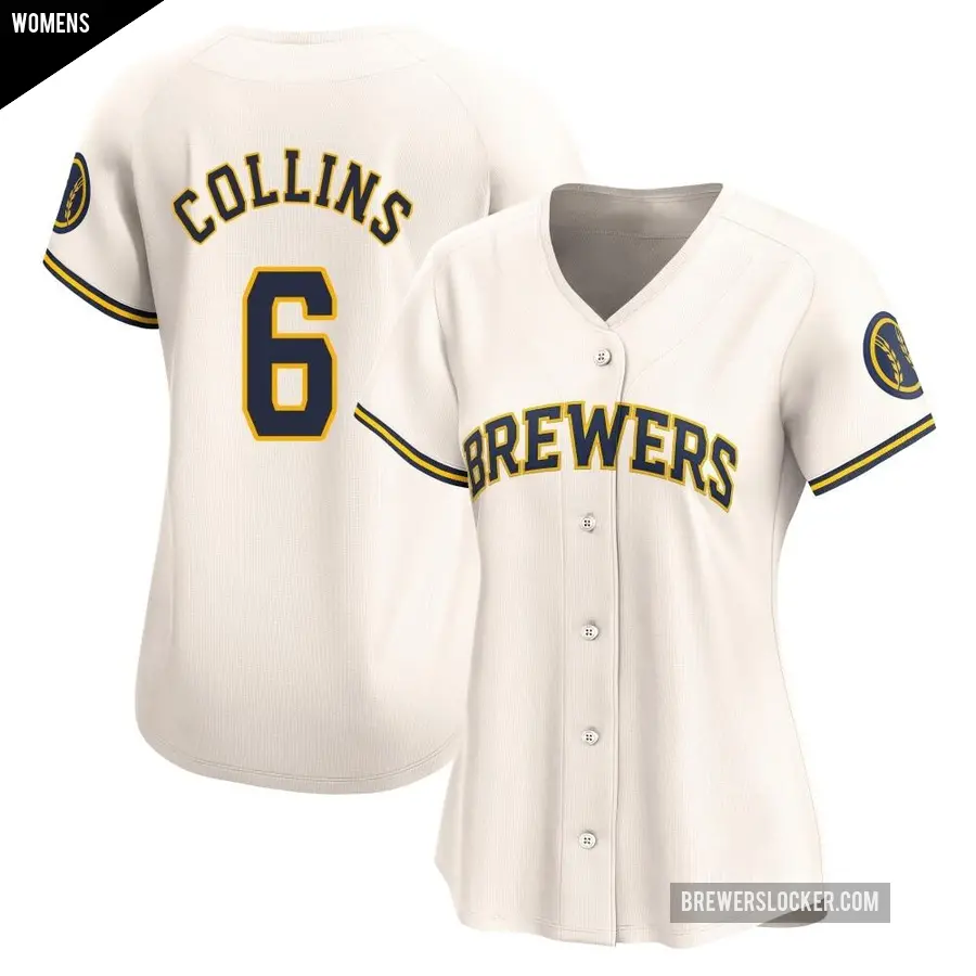 Women's Milwaukee Brewers ＃6 Isaac Collins Limited Cream Home Jersey