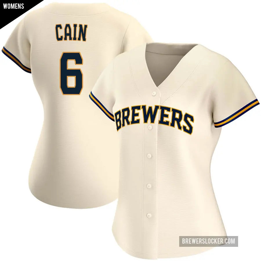 Women's Milwaukee Brewers ＃6 Lorenzo Cain Authentic Cream Home Jersey