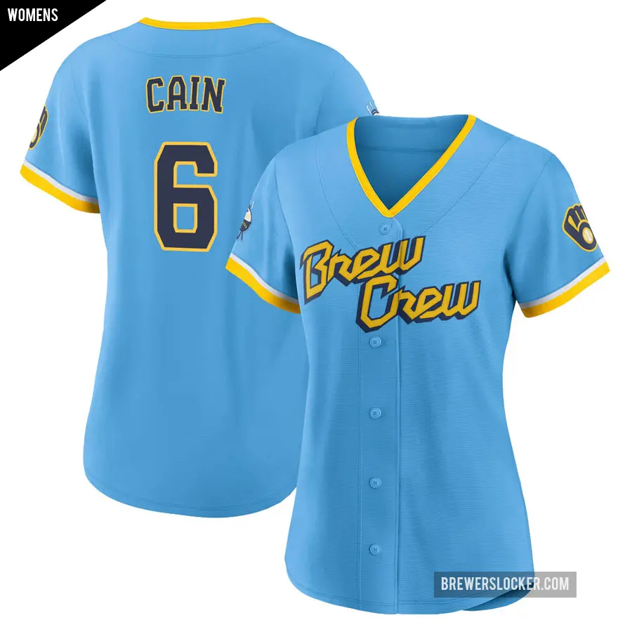 Women's Milwaukee Brewers ＃6 Lorenzo Cain Replica Blue Powder 2022 City Connect Jersey