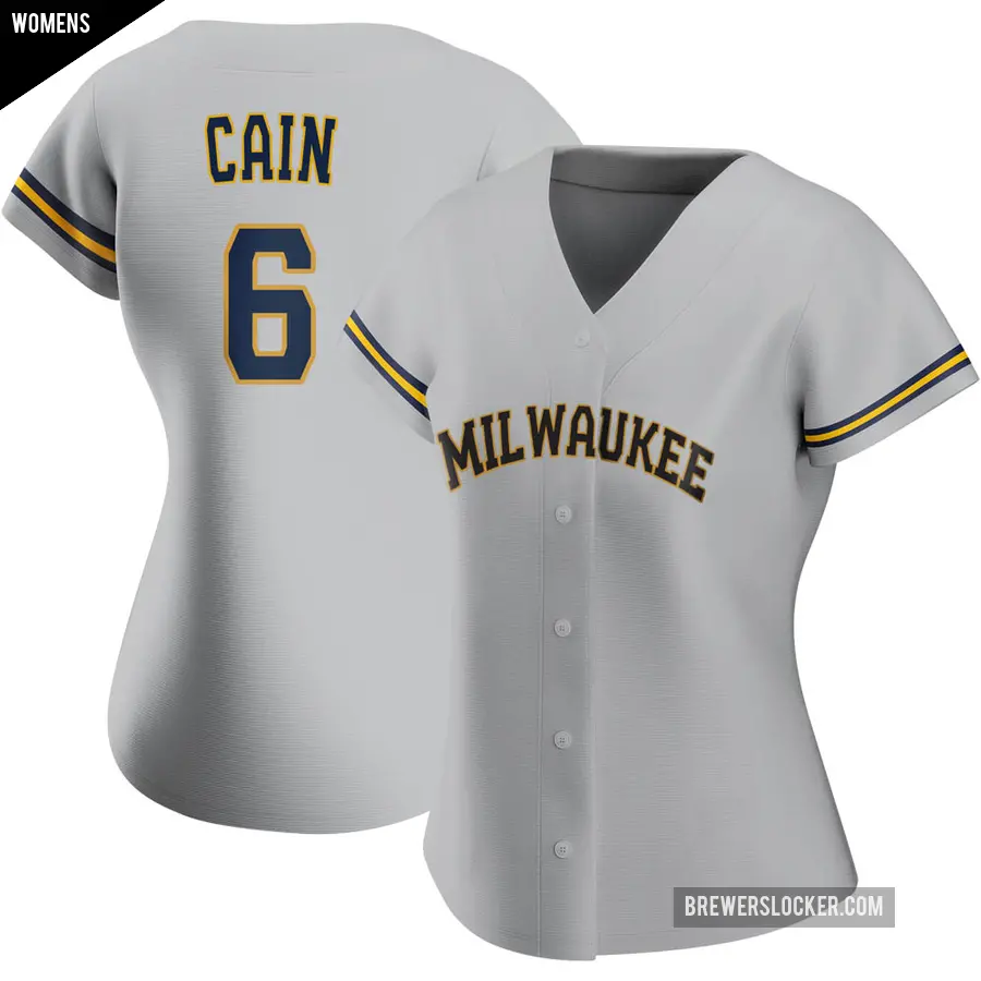 Women's Milwaukee Brewers ＃6 Lorenzo Cain Replica Gray Road Jersey