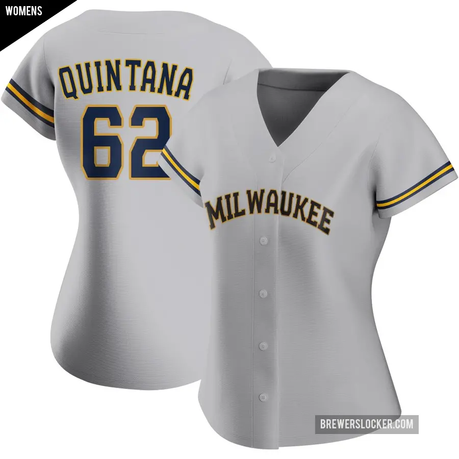 Women's Milwaukee Brewers ＃62 Jose Quintana Replica Gray Road Jersey