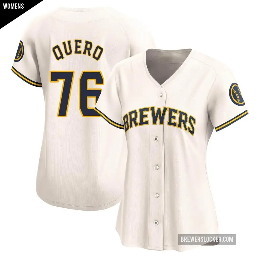 Women's Milwaukee Brewers ＃76 Jeferson Quero Limited Cream Home Jersey