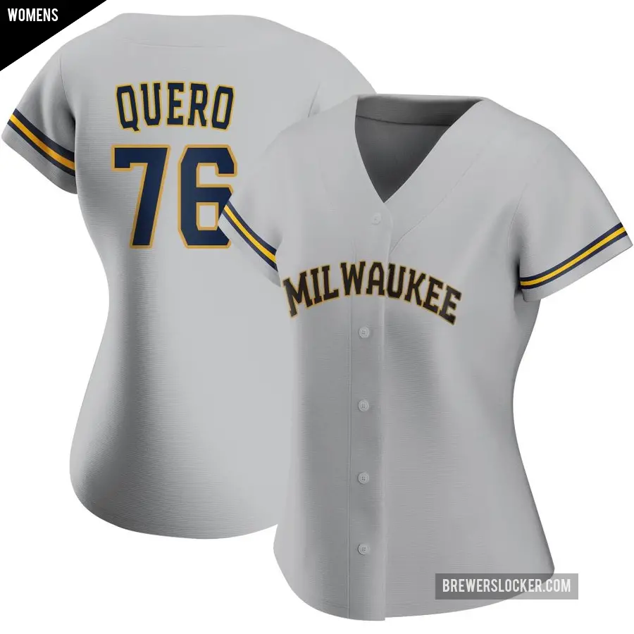 Women's Milwaukee Brewers ＃76 Jeferson Quero Replica Gray Road Jersey