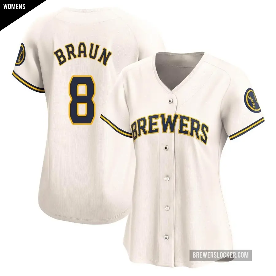 Women's Milwaukee Brewers ＃8 Ryan Braun Limited Cream Home Jersey
