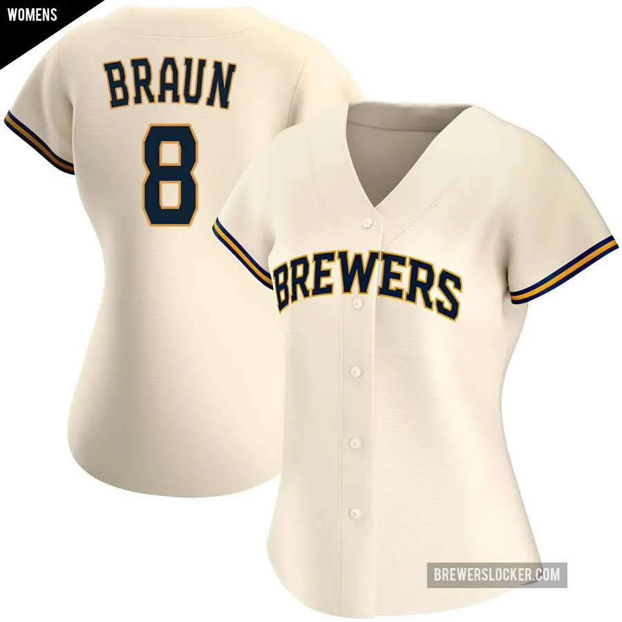 Women's Milwaukee Brewers ＃8 Ryan Braun Replica Cream Home Jersey