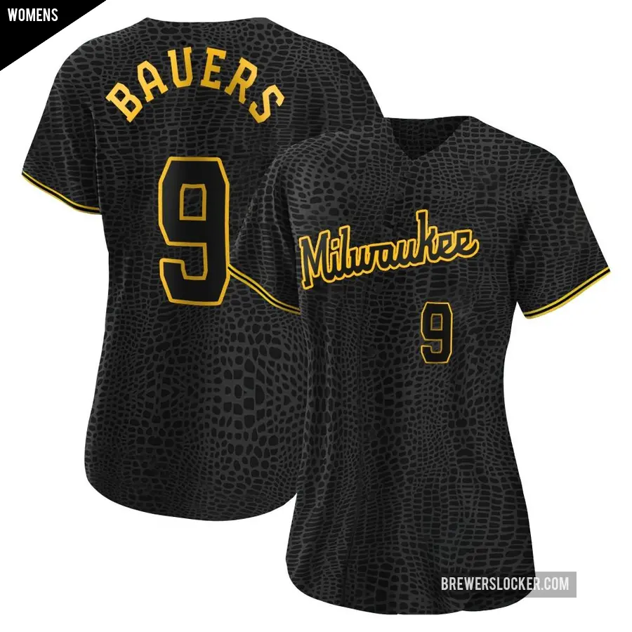Women's Milwaukee Brewers ＃9 Jake Bauers Authentic Black Snake Skin City Jersey