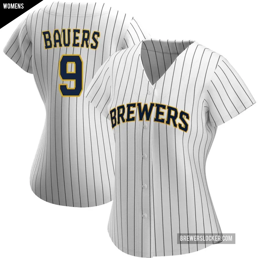 Women's Milwaukee Brewers ＃9 Jake Bauers Authentic White/Navy Alternate Jersey
