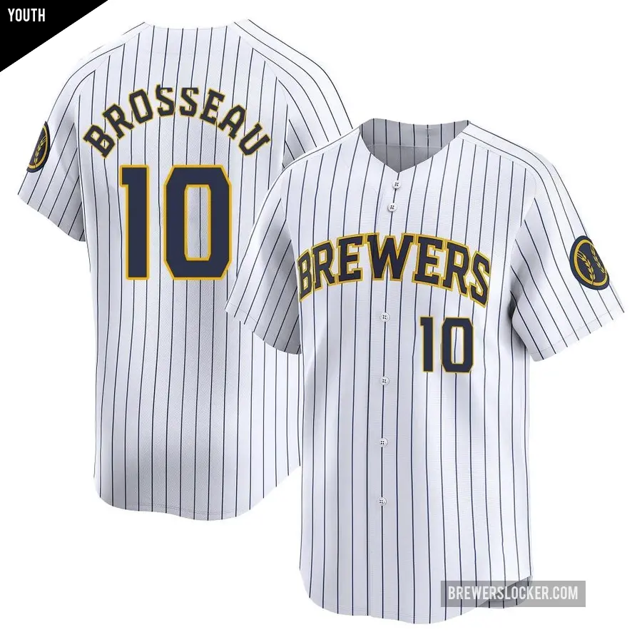 Youth Milwaukee Brewers ＃10 Mike Brosseau Limited White Alternate Jersey