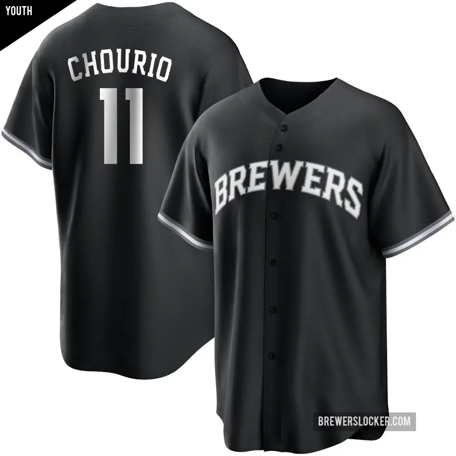 Youth Milwaukee Brewers ＃11 Jackson Chourio Replica Black/White Jersey