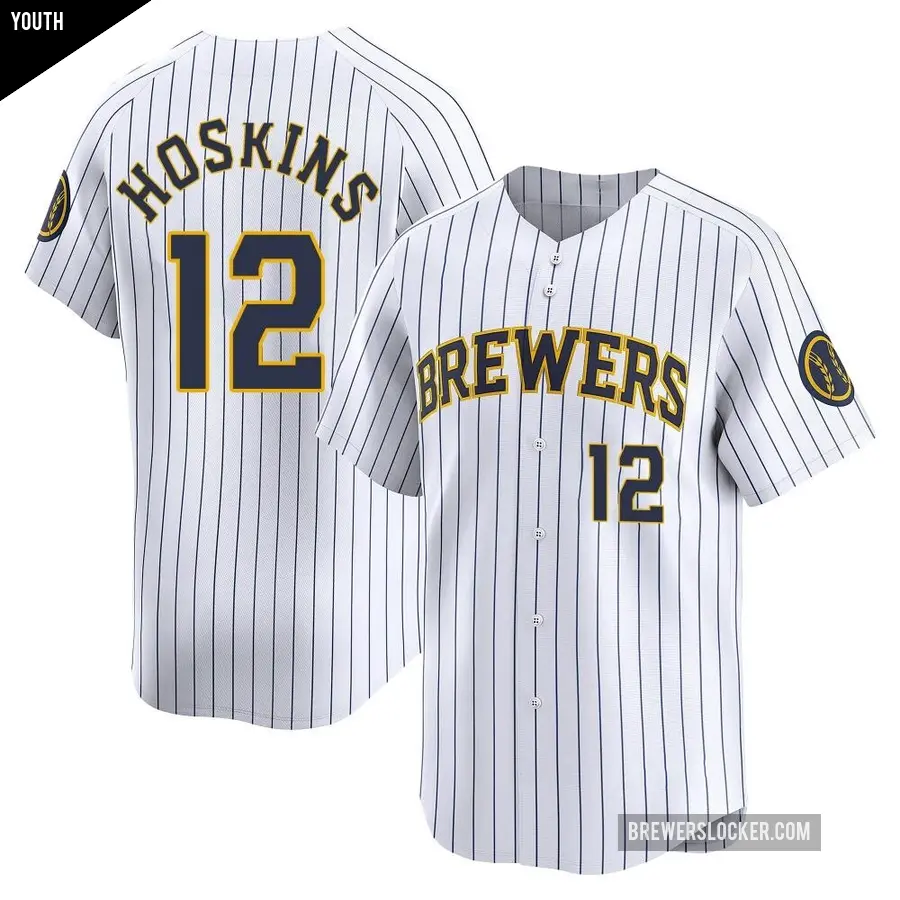 Youth Milwaukee Brewers ＃12 Rhys Hoskins Limited White Alternate Jersey