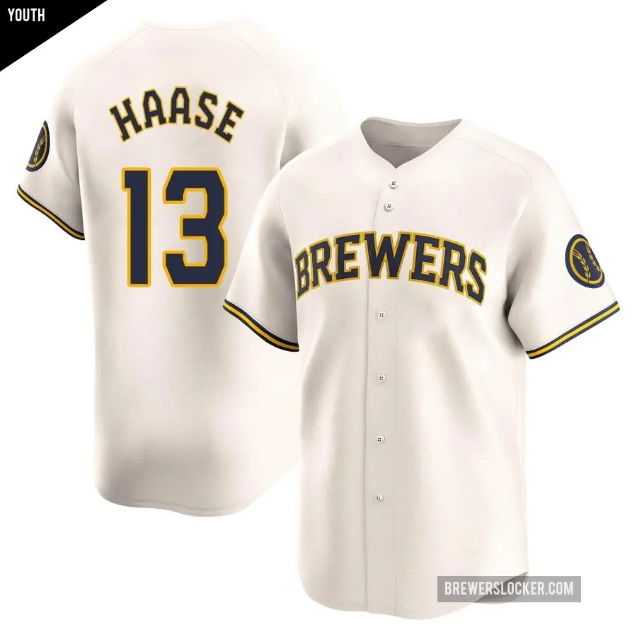 Youth Milwaukee Brewers ＃13 Eric Haase Limited Cream Home Jersey