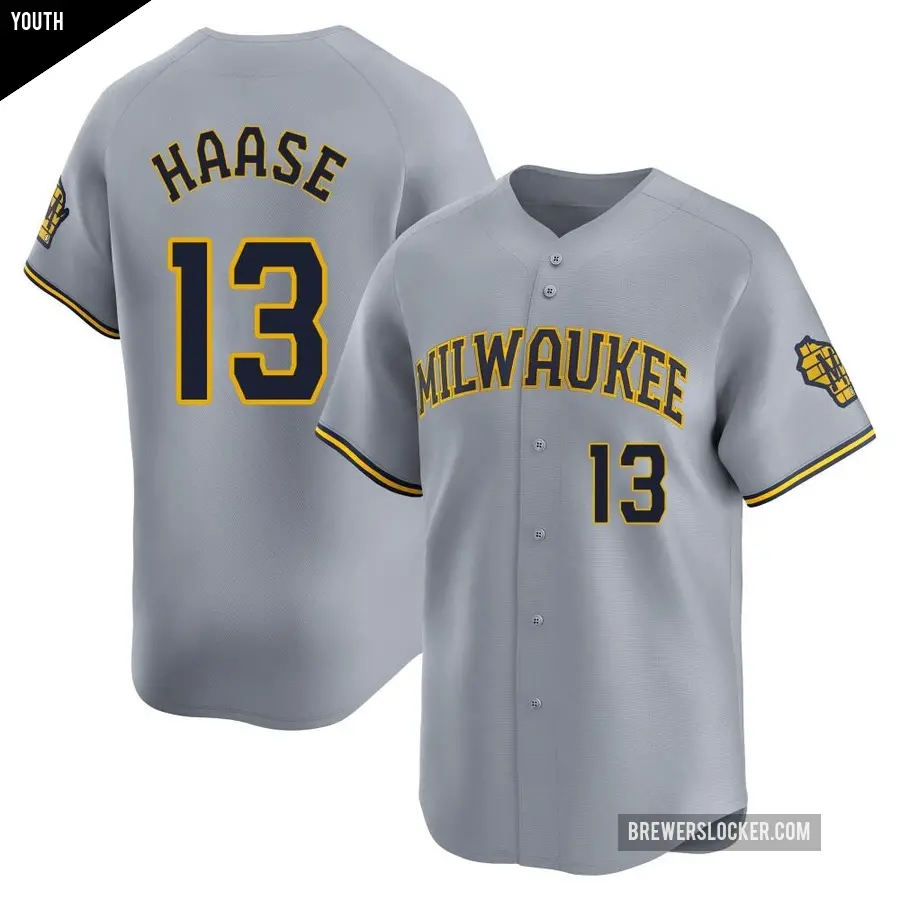 Youth Milwaukee Brewers ＃13 Eric Haase Limited Gray Away Jersey