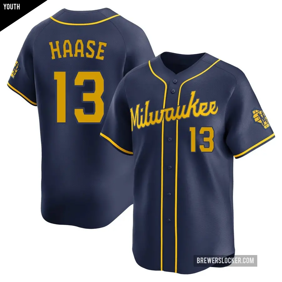 Youth Milwaukee Brewers ＃13 Eric Haase Limited Navy Alternate Jersey