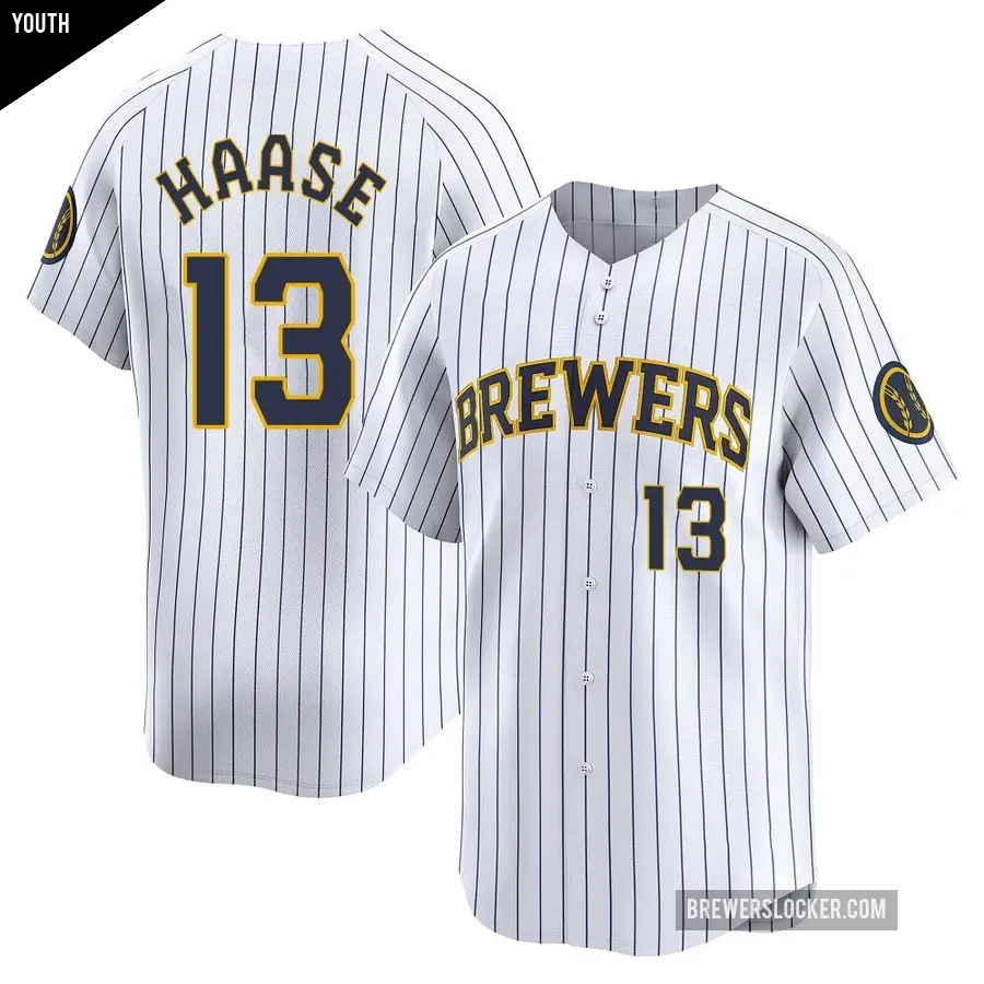 Youth Milwaukee Brewers ＃13 Eric Haase Limited White Alternate Jersey
