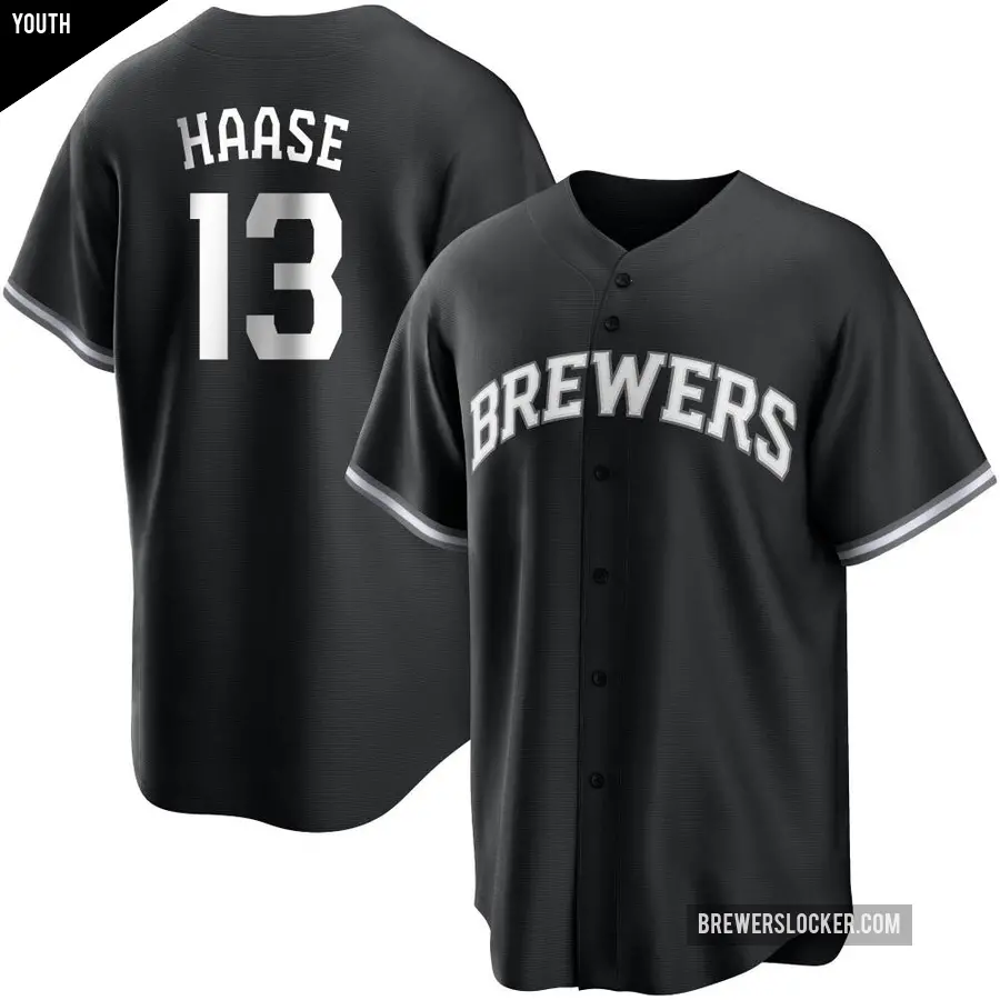 Youth Milwaukee Brewers ＃13 Eric Haase Replica Black/White Jersey