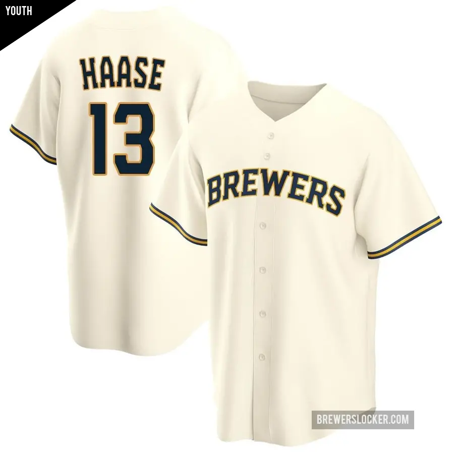 Youth Milwaukee Brewers ＃13 Eric Haase Replica Cream Home Jersey
