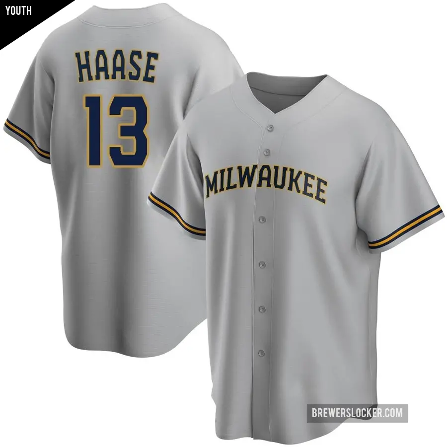 Youth Milwaukee Brewers ＃13 Eric Haase Replica Gray Road Jersey