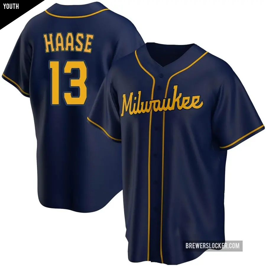 Youth Milwaukee Brewers ＃13 Eric Haase Replica Navy Alternate Jersey